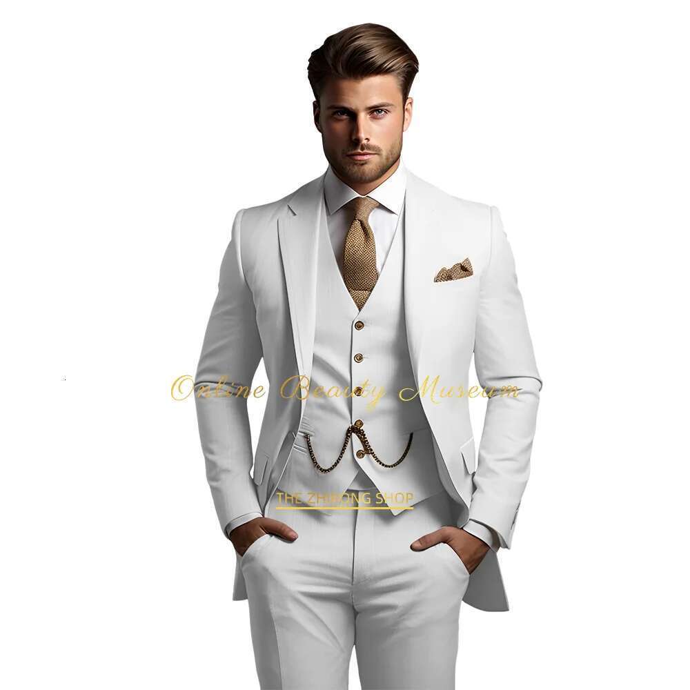 Men's Khaki Suit (Jacket Vest + Pants), Fashionable And Elegant Style, High-Quality Tailor-Made Dress For Wedding Parties Designer
