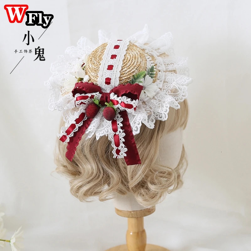 Harajuku Sweet Women Girls Summer Straw hat Beach Sun Hat Handmade kawaii Lolita Princess Lace Bow Straw Hats decorate Headdress 250516