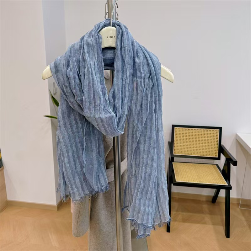 T731 Japanese style pleated solid color spring and autumn cotton and linen scarf silk scarf ladies literary summer shawl Korean version neck scarf ver