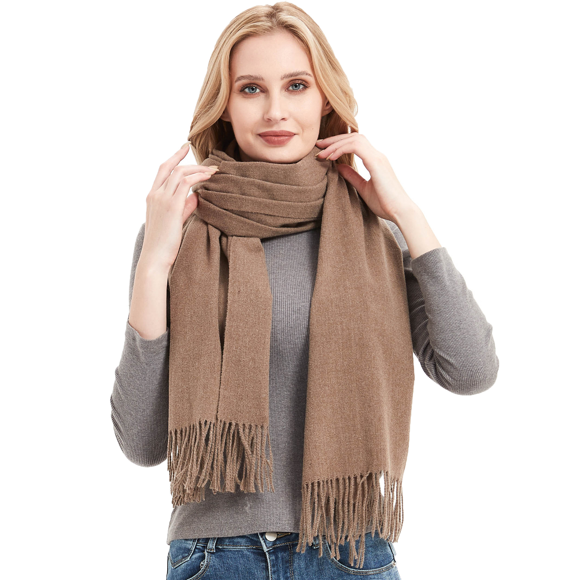 K745 Foreign trade European and American new autumn and winter scarf women's full polyester fringe solid color scarf shawl dual-purpose manufactu