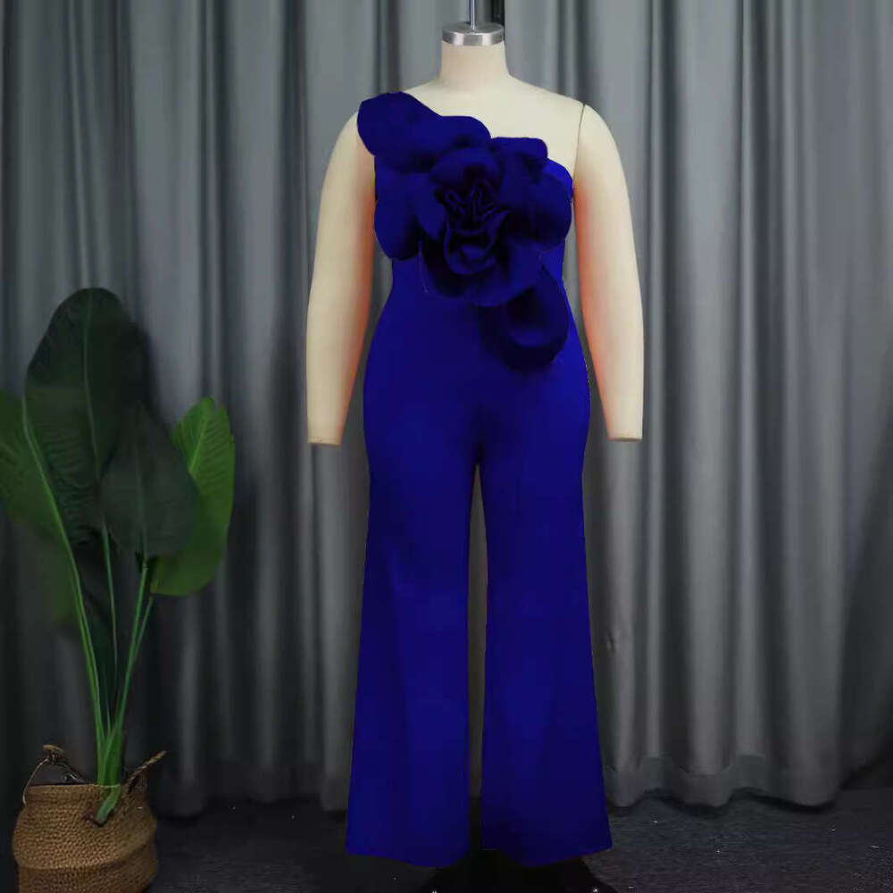 Wide Leg Jumpsuit AM One Shoulder Collar Sleeveless Fashion D Flower Jumpsuit Jumpsui