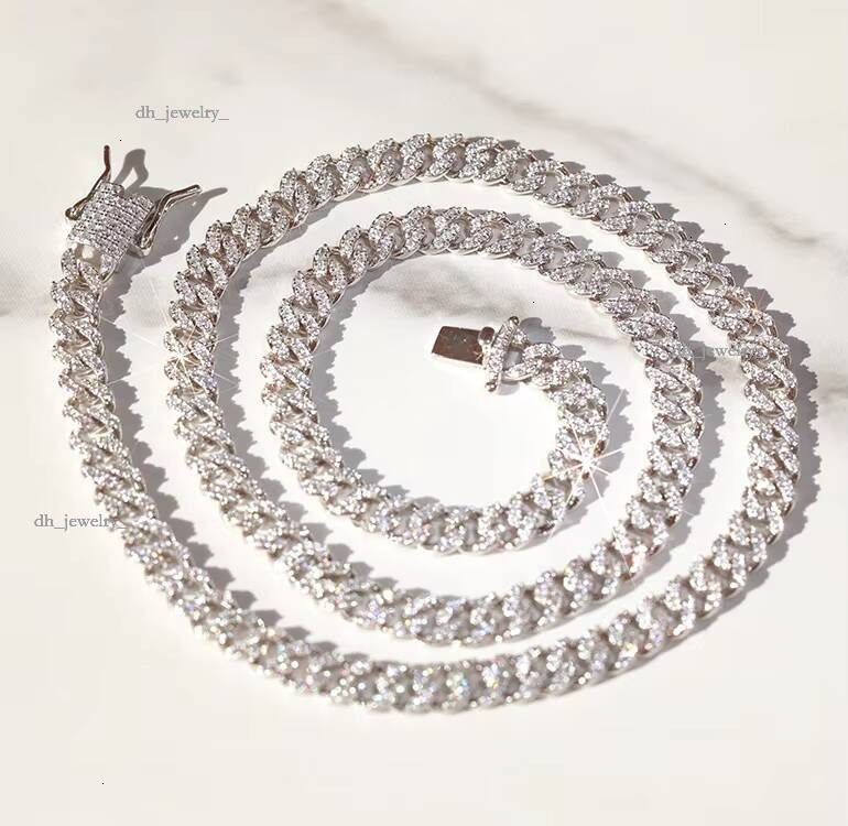 HipHop 10mm Single Row S Sier Pass Dia Tester Moissanite Necklace Cuban Link Chain