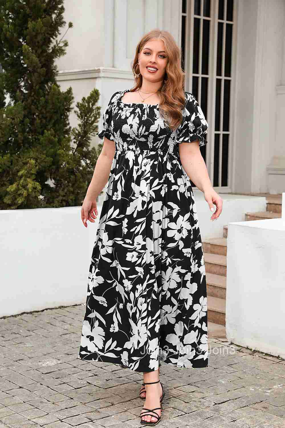 Large Womens Dress Large Print Leisure Holiday Dress Bohemian French Elegant Mid Length Dress