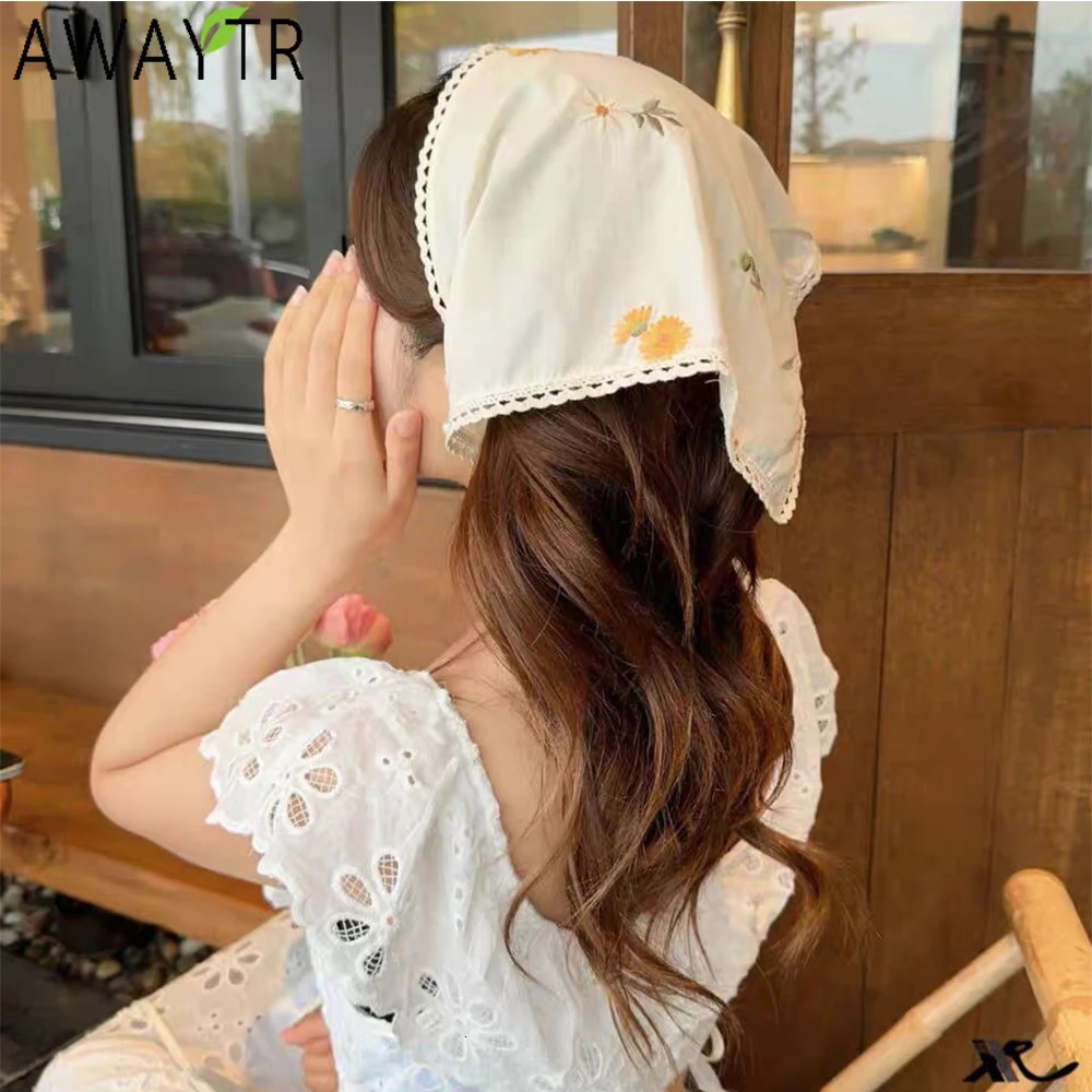 AWAYTR Beige Flowers Headband Hair Scarf Bands for Women Party Headwear Cartoon Print Bandana Turban Hairband Headpiece 250516