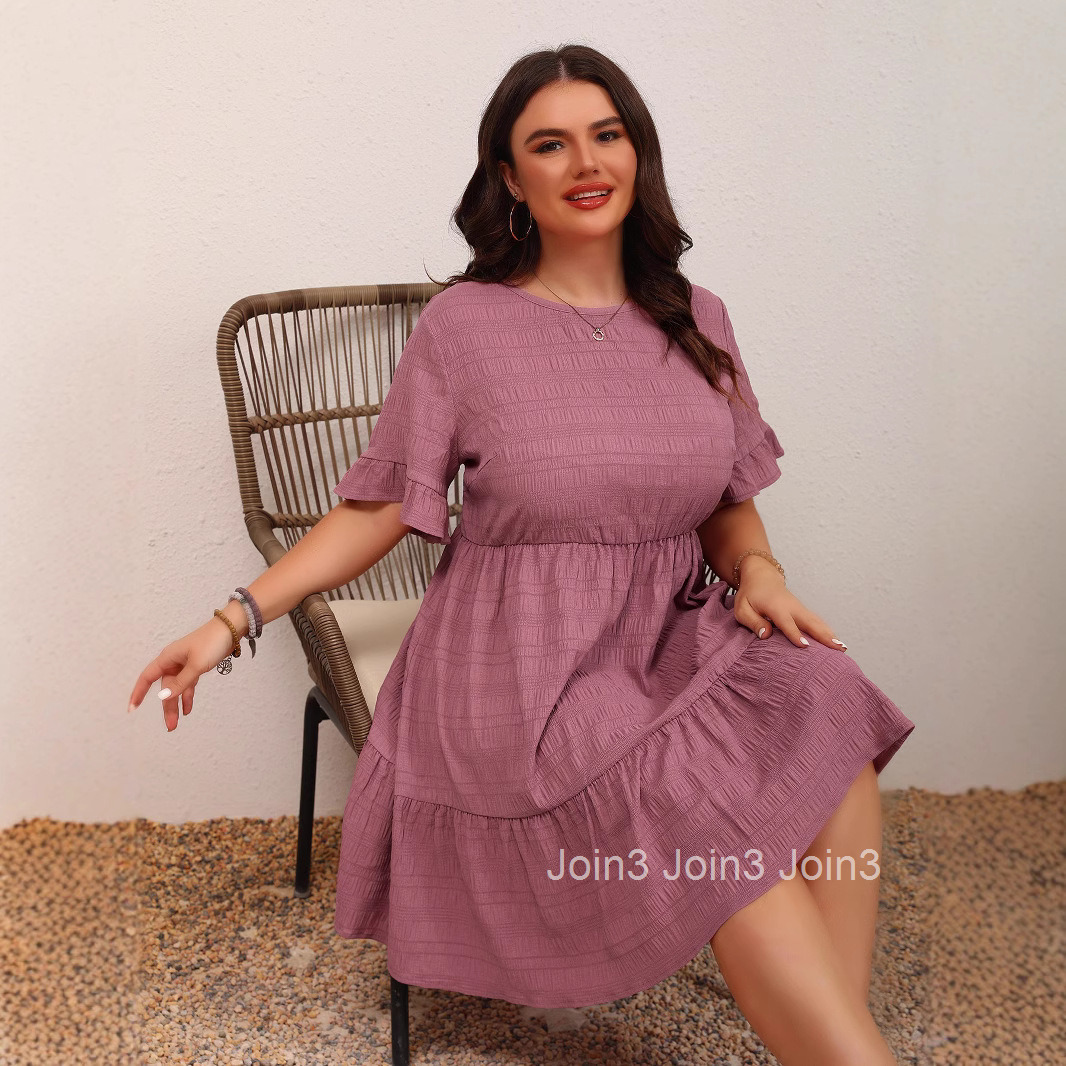 Womens Dress Loose Casual Short Sleeved Waist Flowing Dress
