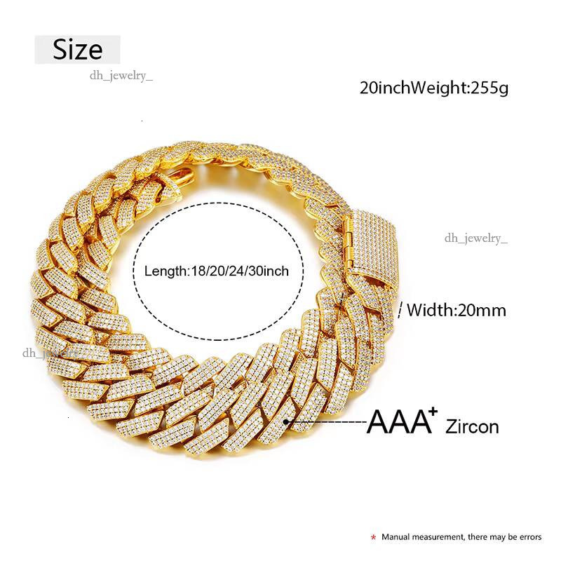 Fashion Hip Hop Jewelry 20mm Gold Plated Brass AAAAA CZ Dia Iced Out Heavy Cuban Link Chain Necklace for Men