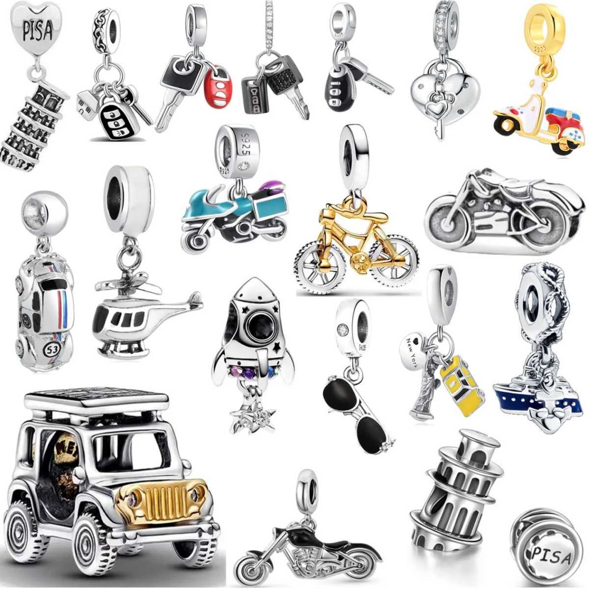 New 925 Silver Bicycle Super Cool Motorcycle Key Car Sunglasses Charm Pendant Suitable for Original Bracelets DIYWomens JewelryXJ250517