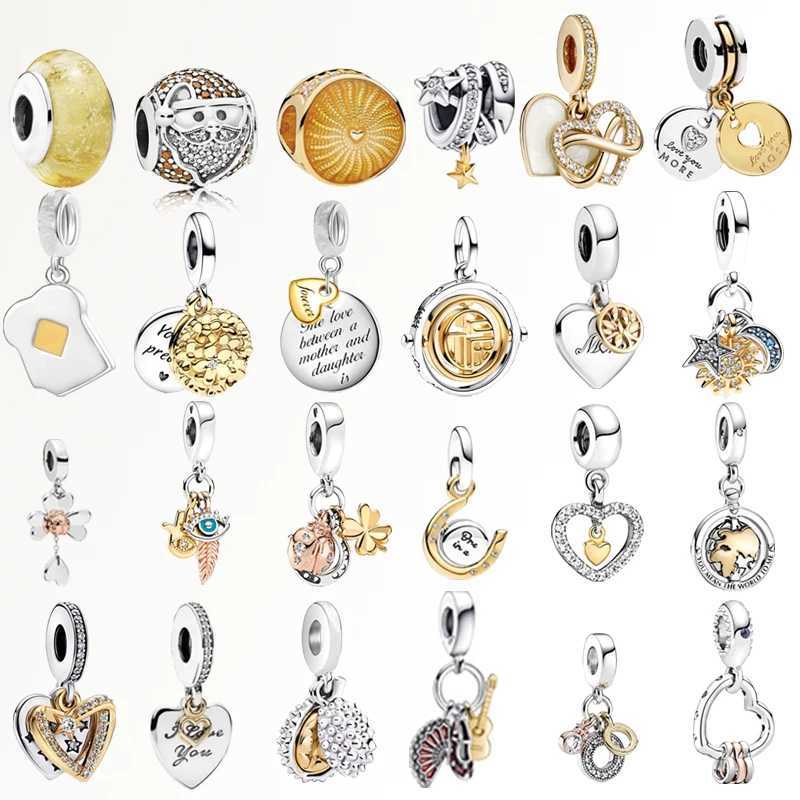 Hot Sale Golden Heart Charm Beads Fit Original 925 Sterling Silver Bracelet DIY Making Womens Jewelry Accories GiftsXJ250517