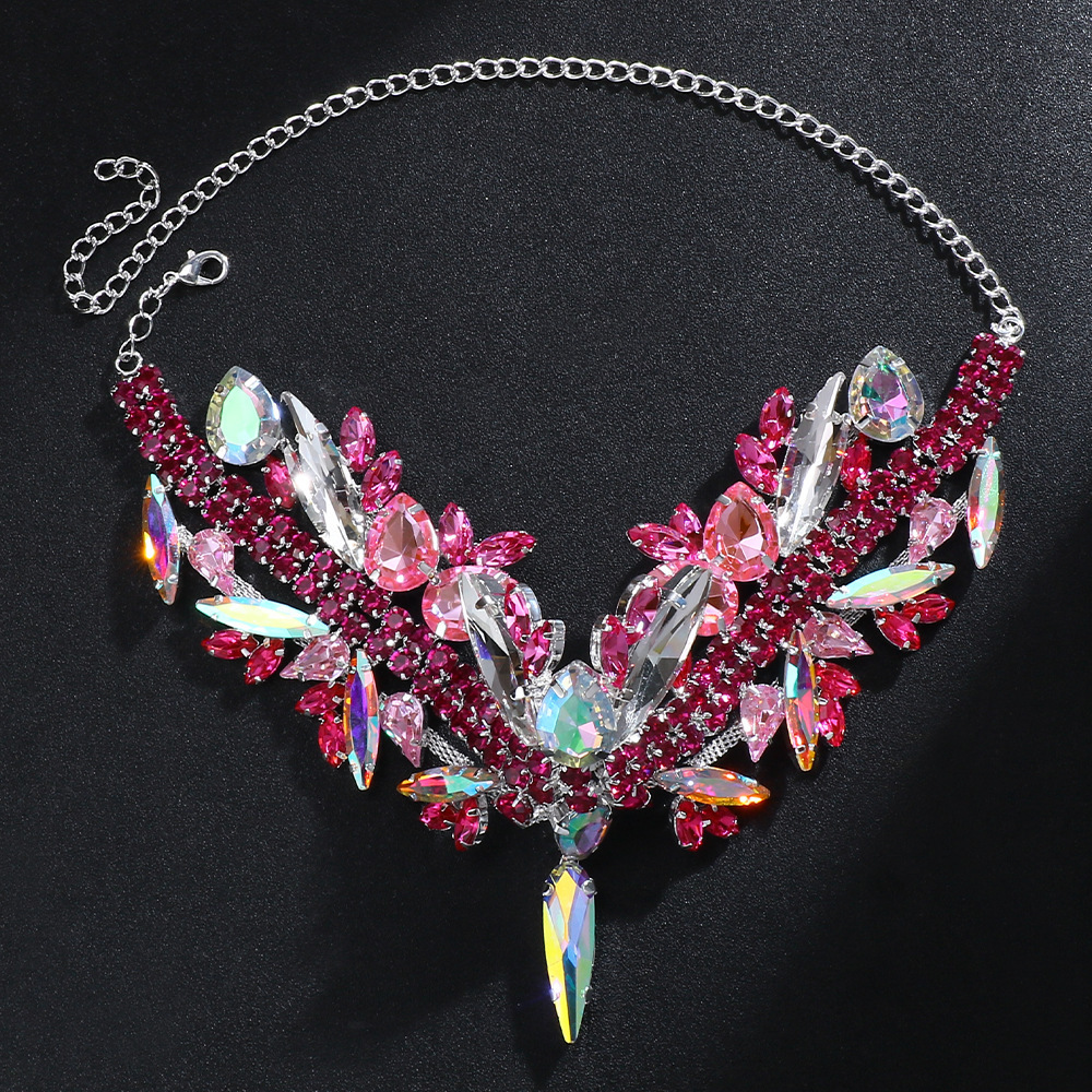 Shine Exaggerated Crystal Colorful Large Collar for Women Wedding Choker Statement Rhinestone Necklace Party Jewelry 250115