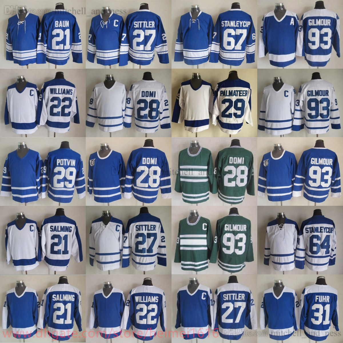Movie CCM Vintage Hockey 93 Doug Gilmour Jerseys Embroidery 27 Darryl Sittler 29 Mike Palmateer 28 Tie Domi 29 Felix Potvin 31 Grant Fuhr 21 Borje Salming Stanley Cup
