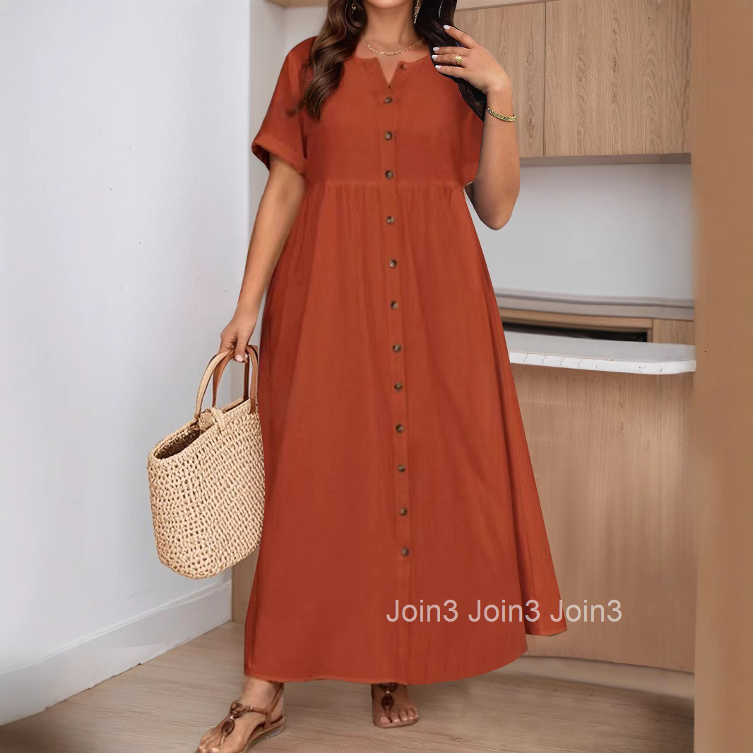 Large Size Elegant Spring and Summer New Item Solid Color Loose High Waisted Cotton and Linen Dress