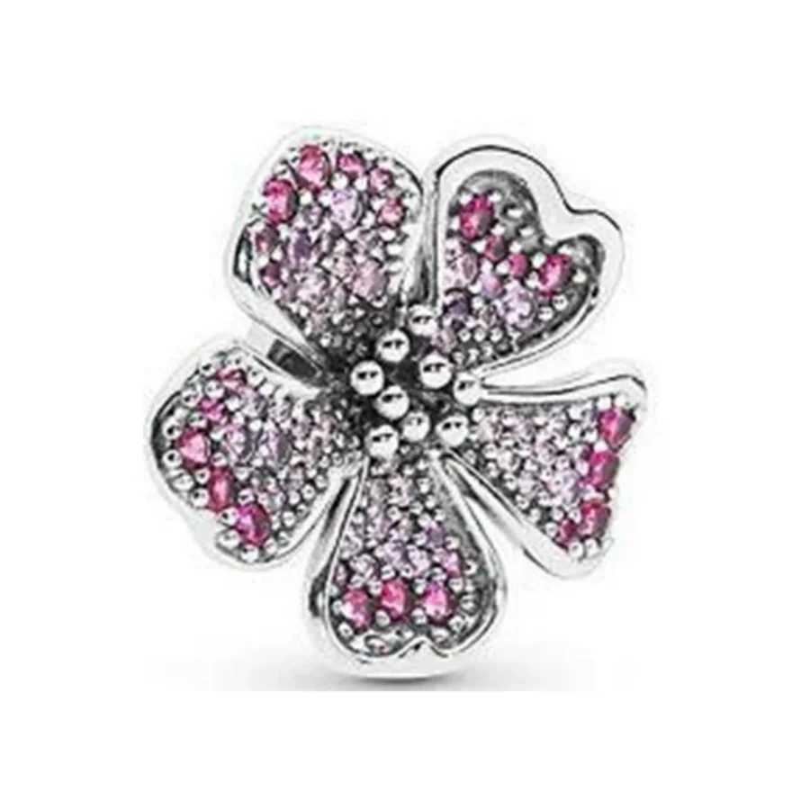 New Pink Series Charm Peace BusCherry Blossom- Dangle Bead Fit Original Silver 925 Pan Bracelet DIY JewelryXJ250517