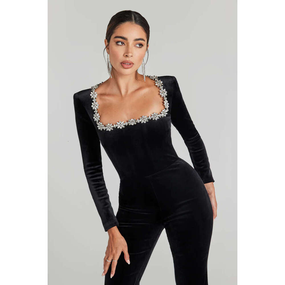 Wide Leg Jumpsuit Spring Summer New Sexy Fashion Celebrity Nail Dia Bandage Long Sleeve Women S Evening Dress Jumpsuit