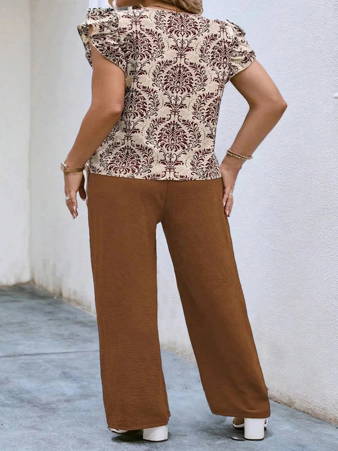 Plus Size 2024 Summer American Ethnic Style Loose Casual Vneck Two Piece Set 250513Z