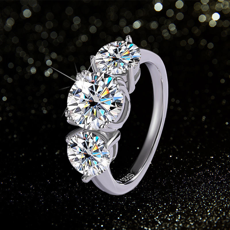 D-color VVS1 4CT Moissanite band Ring, S925 sterling silver Tricolor Lucky God ring, unique and high-end, light luxury and fashionable band ring
