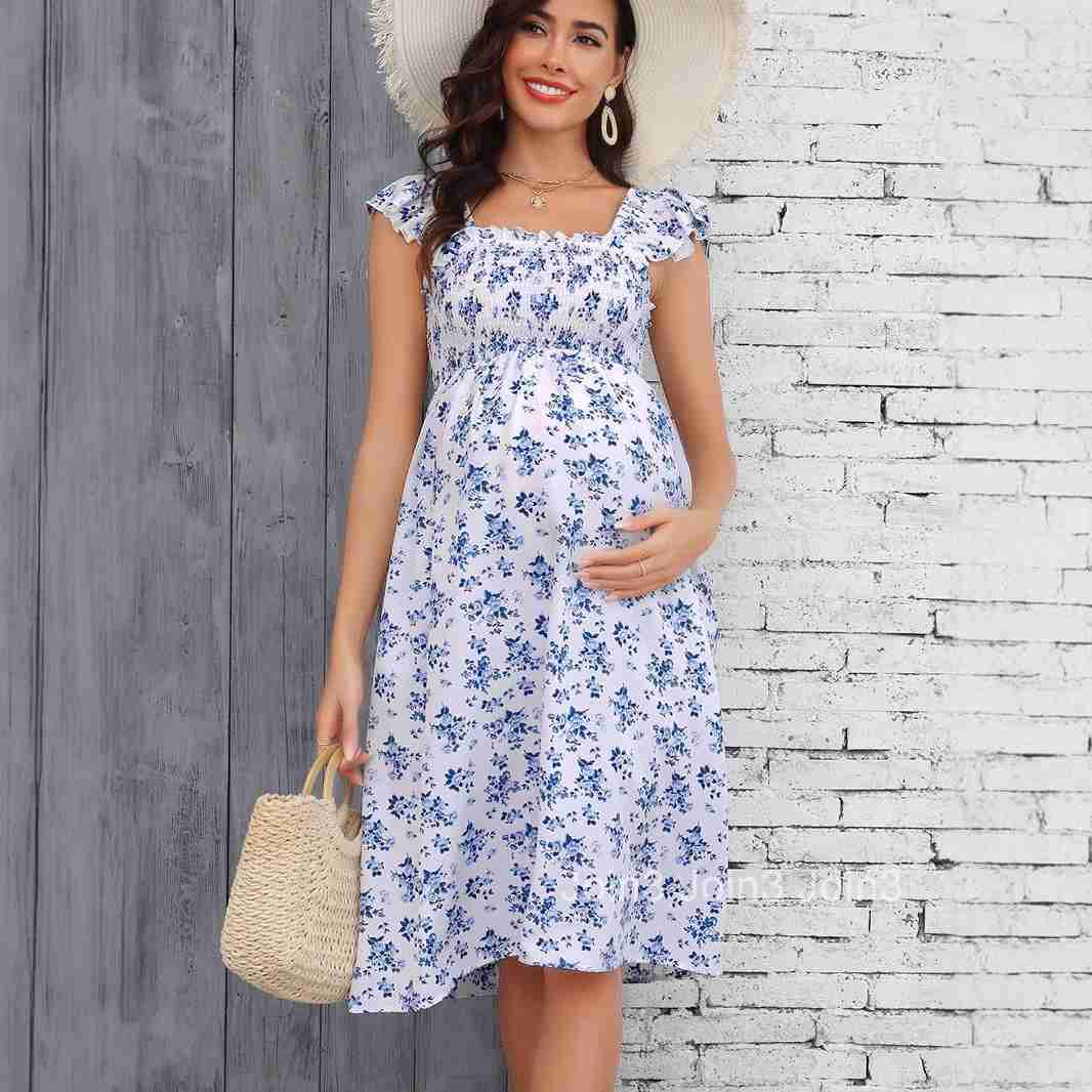 Pregnant Womens New Printed One Shoulder Long Dress