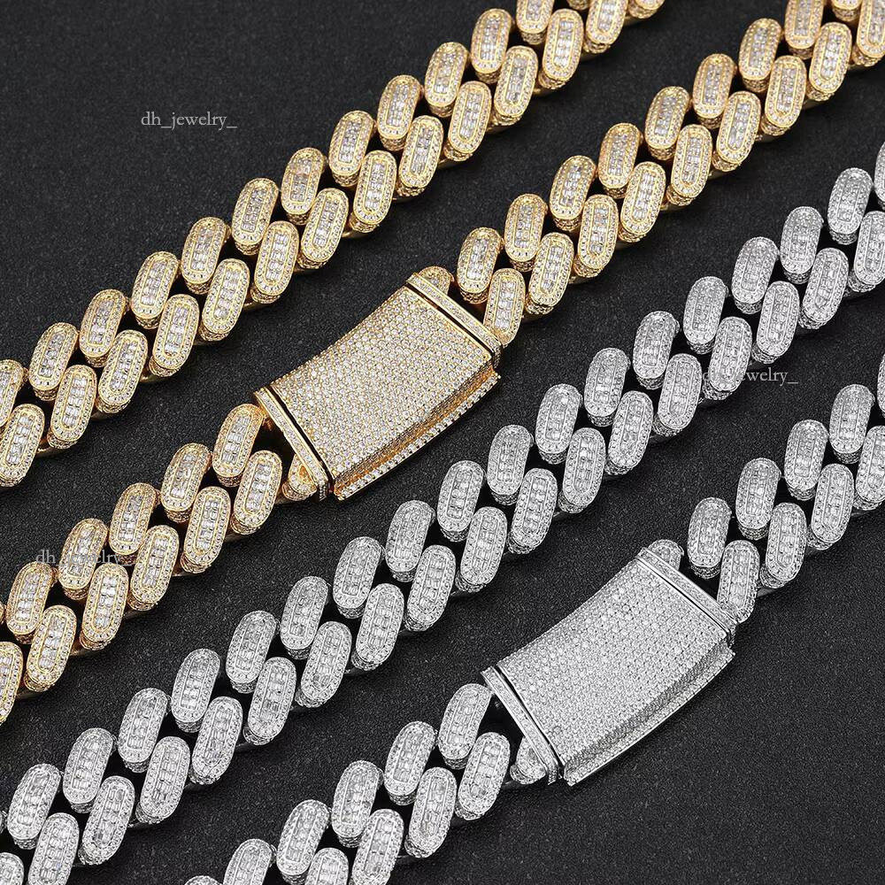 Nuoya Custom Link Necklace for Men 18mm Iced Baguette Dia Hiphop Style Gold Plated Cuban Chain Rappers Jewelry
