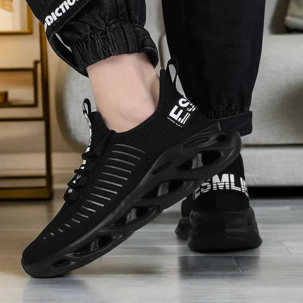 Sports Shoes Mens Shoes Summer Mesh Breathable Running Shock Absorbing Trendy Shoes Lightweight Running Shoes Black OfficialXJ250517