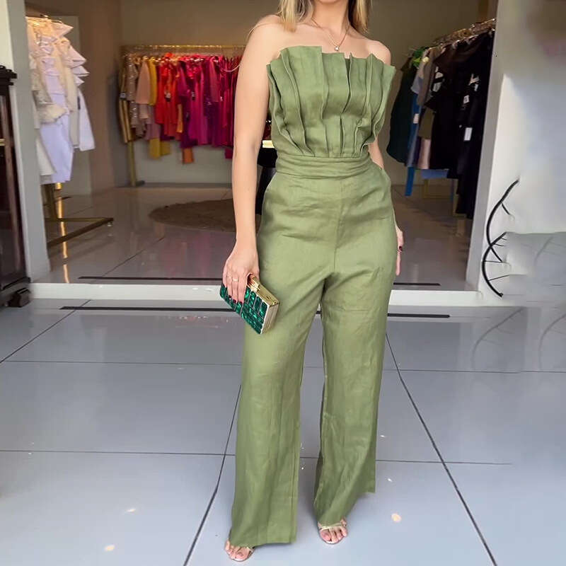 Wide Leg Jumpsuit Women S New Fashionable Pleated Slim Fit And Slimming Temperament Solid Color Jumpsuit
