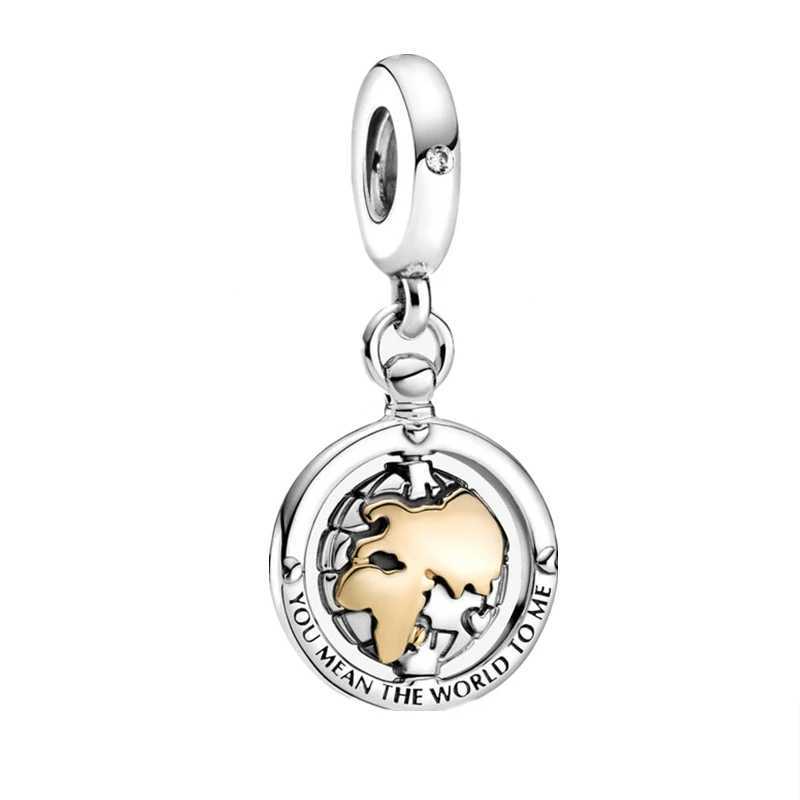 Hot Sale Two-Tone Splittable Heart Spinning Globe Dangle Charm Beads Fit Original Silver 925 Pan Bracelet DIY Jewelry GiftXJ250517