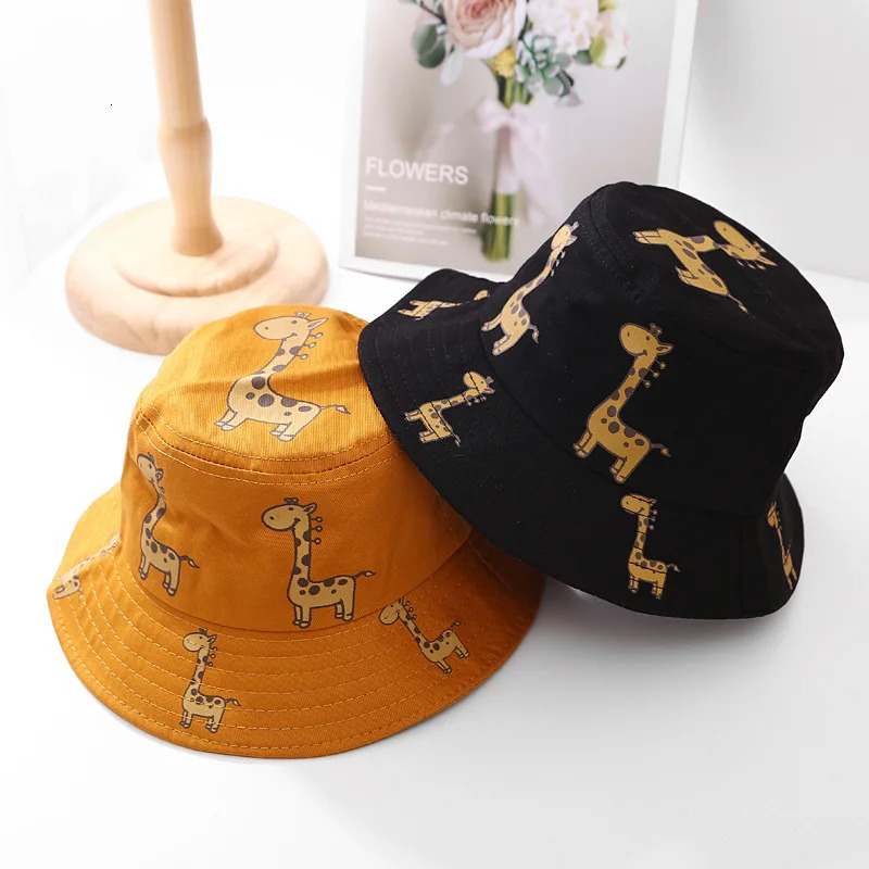 Summer bucket hat boys and girls UV Sunhat childrens cotton giraffe beach outdoor leisure Panama accessories 250414z