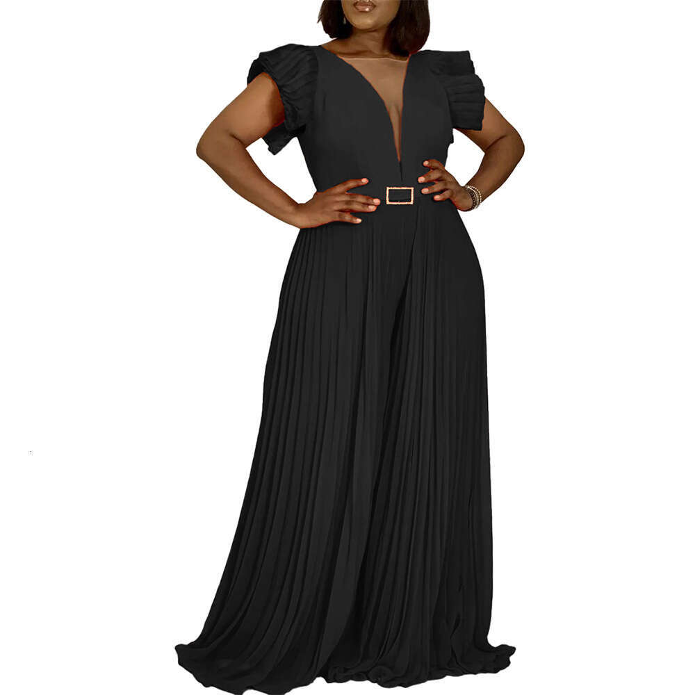 Wide Leg Jumpsuit Women S New Summer Fashion Splicing Sexy Pleated High Waisted Loose Wide Leg Pants Jumpsuit