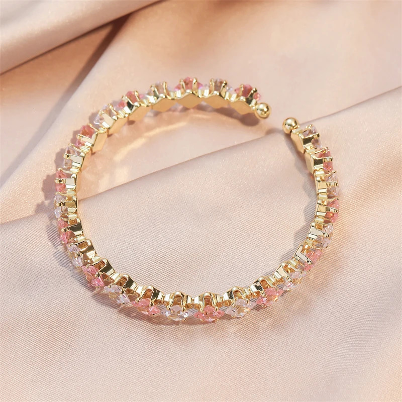 ZAKOL y Pink Geometric Square Zirconia Cuff Bangles Bracelet Exquisite Gold Color Banquet Party Jewelry for Women 250517