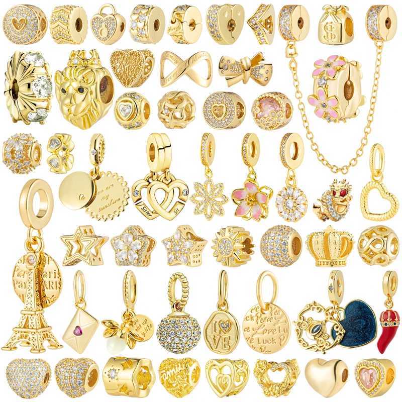 New Gold Safety Chain Sparkling Clip Daisy Castle Charm Beads Fit Original European 925 Silver Bracelet DIY Women Jewelry GiftsXJ250517