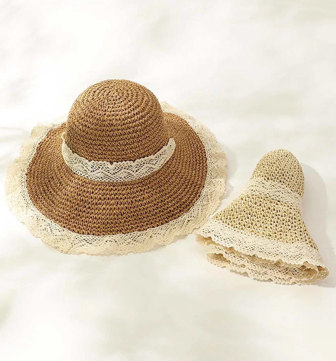 Fashion Lace women Hat Summer Straw Bow Girl Cap Beach Panama Hat Princess women Hats and Caps bucket hat Multicolor Foldable Su 250516