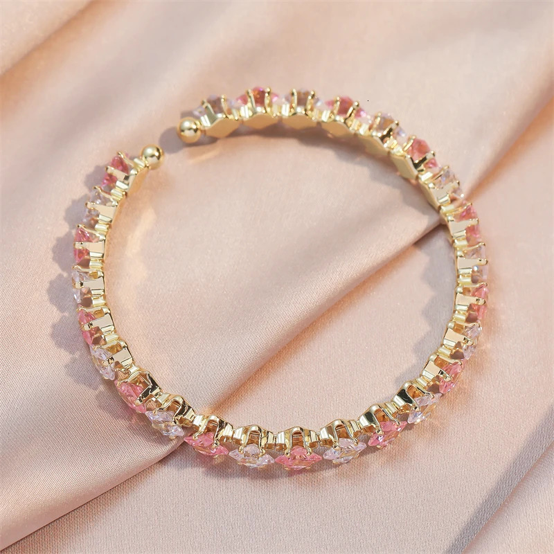 ZAKOL y Pink Geometric Square Zirconia Cuff Bangles Bracelet Exquisite Gold Color Banquet Party Jewelry for Women 250517