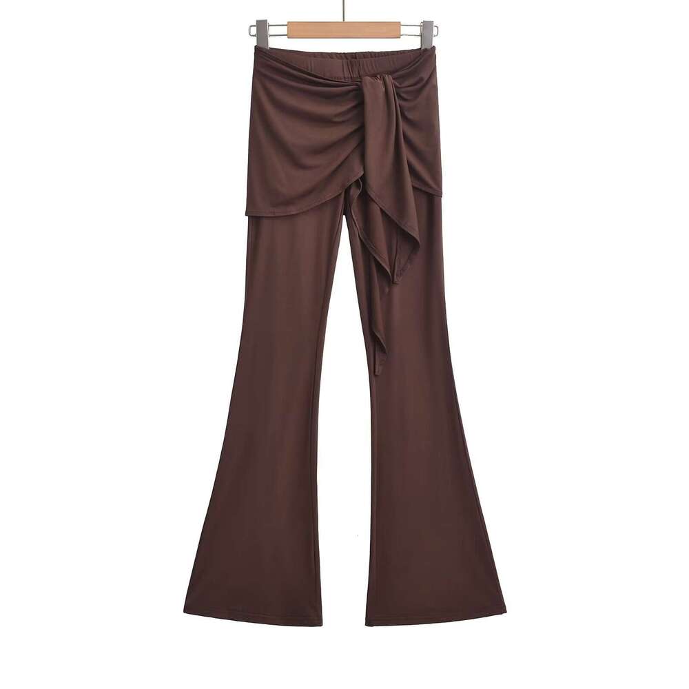 Zhao Lusi's Fake Two-Piece Lace Up Micro Flared Show Off Her Slimming And Leg Length, Autumn Home Casual Floor Length Pants For Women B5