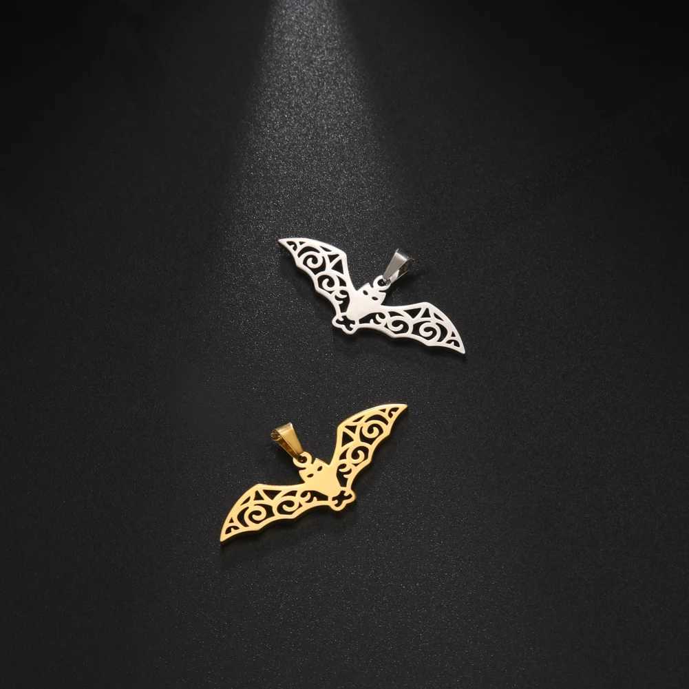 EUEAVAN 5pcs Halloween Pendants Stainl Steel Bat Pendant for Necklace DIY Bulk Charms Jewelry Making Supplies WholesaleXJ250517