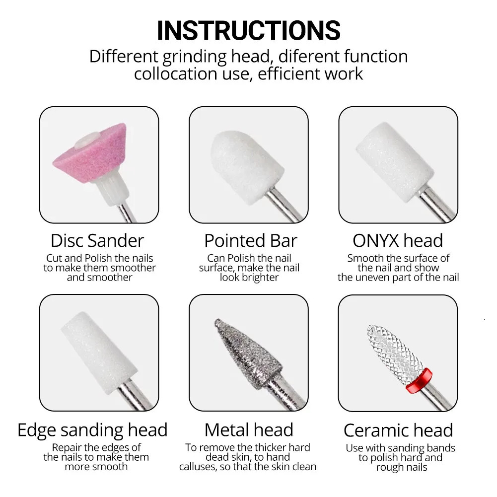 6in1 Wireless Nail Drill 15000RPM with LED Light and Screen Manicure Cutter Nail Pedicure Milling Cutter Polisher Sander 250517