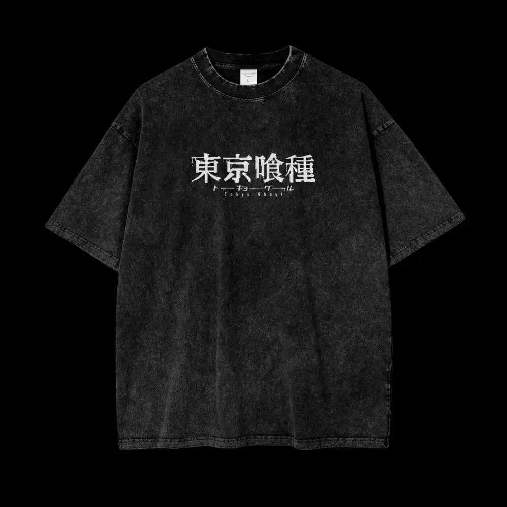 Summer Harajuku Mens T-shirt Anime Tokyo Ghoul Kaneki Ken Centipede Washed Cotton T Shirt Vintage Streetwear Men Tops ClothingT250516