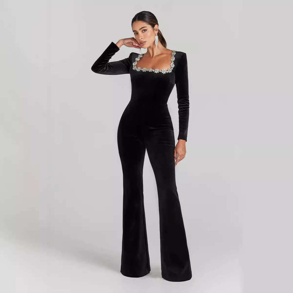 Wide Leg Jumpsuit Spring Summer New Sexy Fashion Celebrity Nail Dia Bandage Long Sleeve Women S Evening Dress Jumpsuit