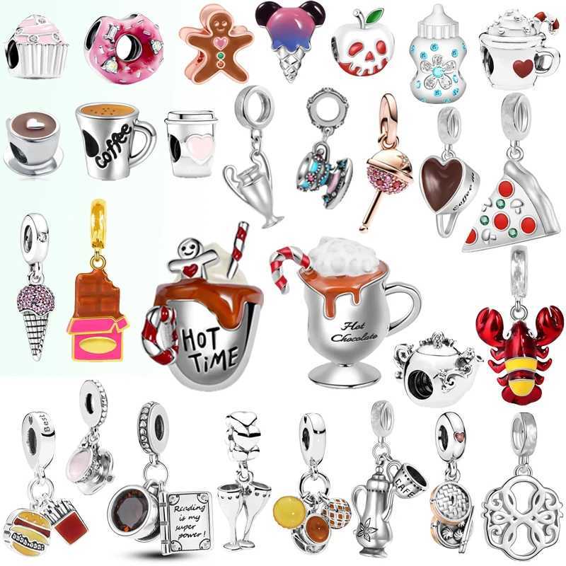 New Chocolate Coffee Pizza Doughnuts Afternoon Tea Series Charm Bead Pendant Fit Original 925 Silver Bracelets DIY Women JewelryXJ250517
