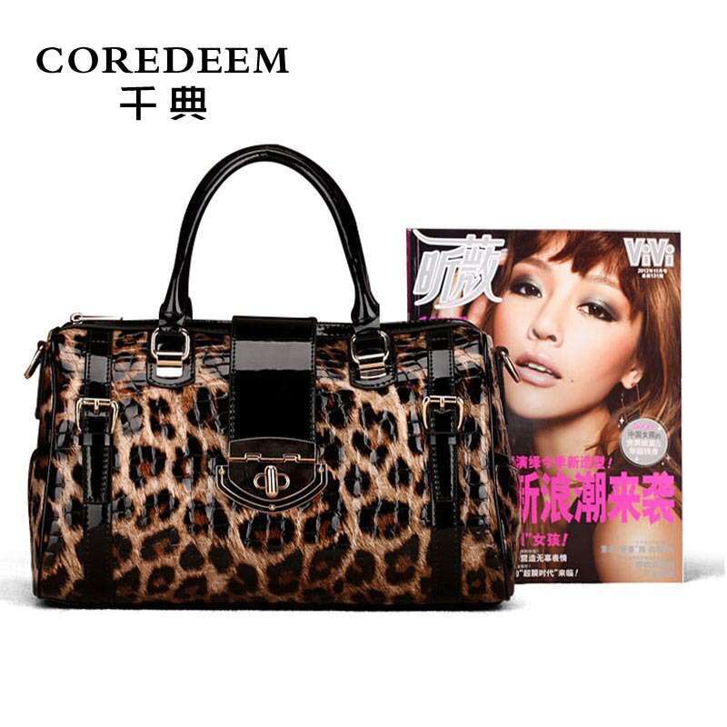 Tote Bag Qiandian Genuine Leather Leopard Print New Boston Cowhide Handbag Large Capacity Women S Shoulder Bag KQ
