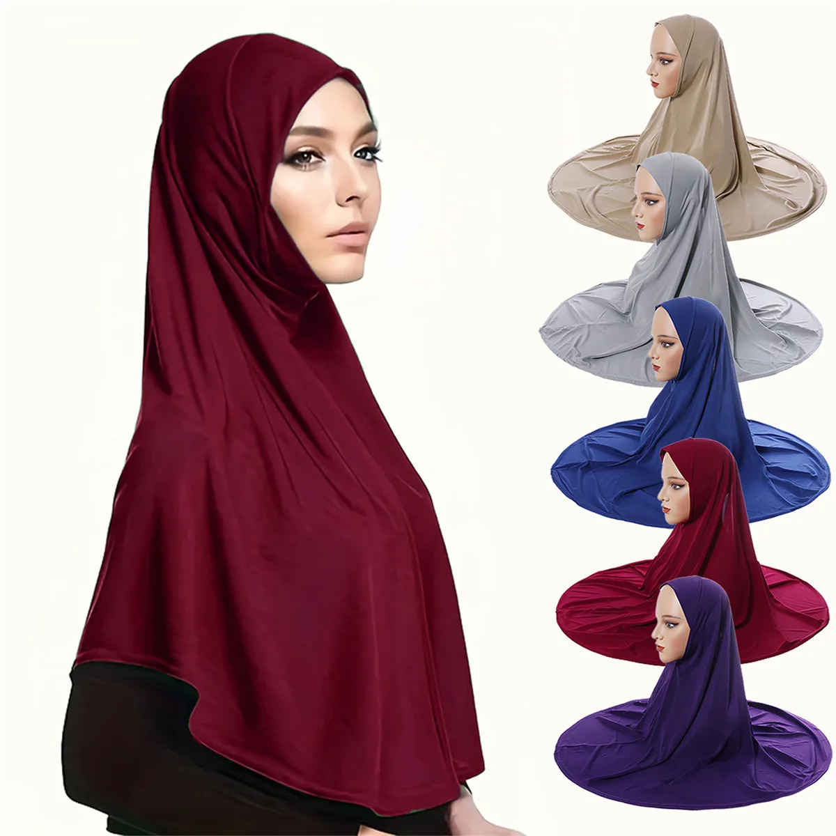 Womens hijab headscarf Arab head cover double layer round edge bottom cap high elastic scarf 250517