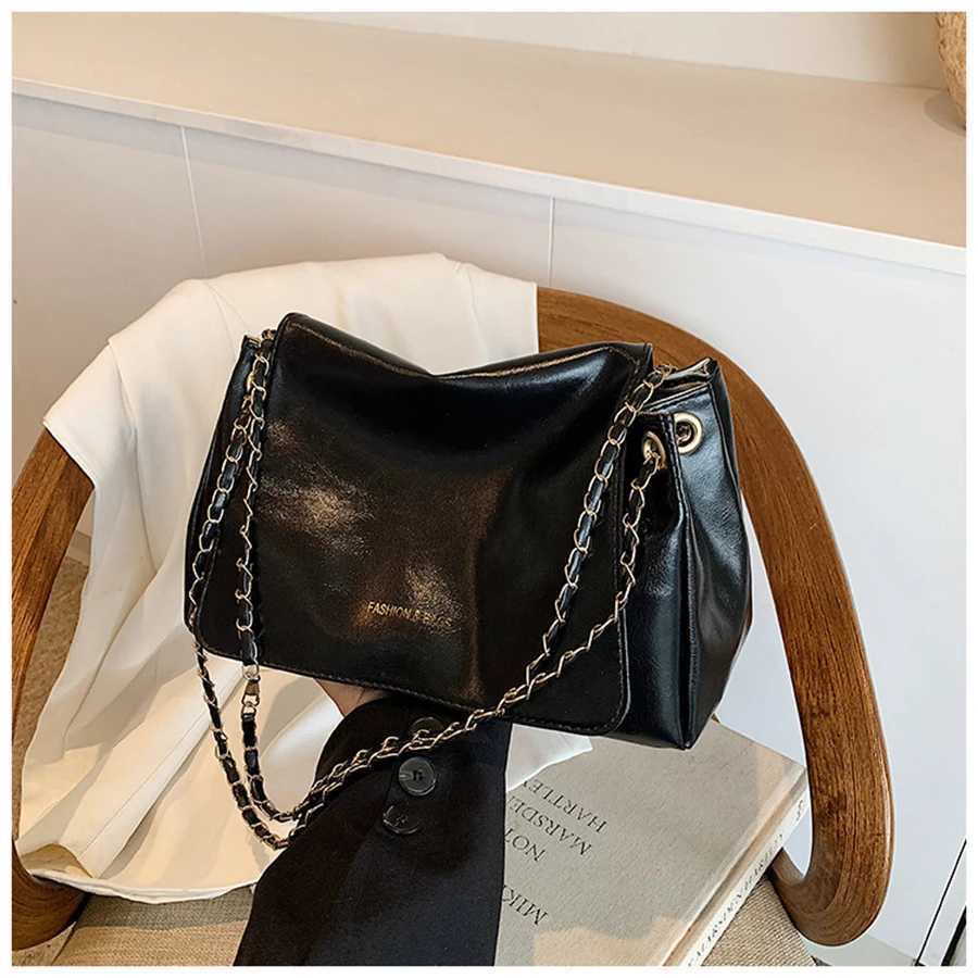 MOODS Retro Shoulder Bags For Women 2024 Designer Luxury Handbag Chic Chain Soft PU Leather Big Capacity Crossbody Messenger BagT250517