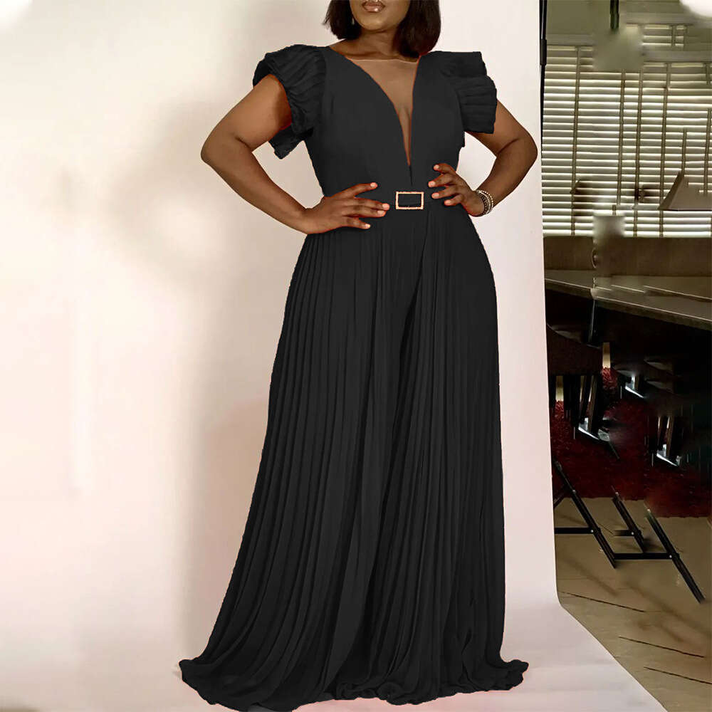 Wide Leg Jumpsuit Women S New Summer Fashion Splicing Sexy Pleated High Waisted Loose Wide Leg Pants Jumpsuit