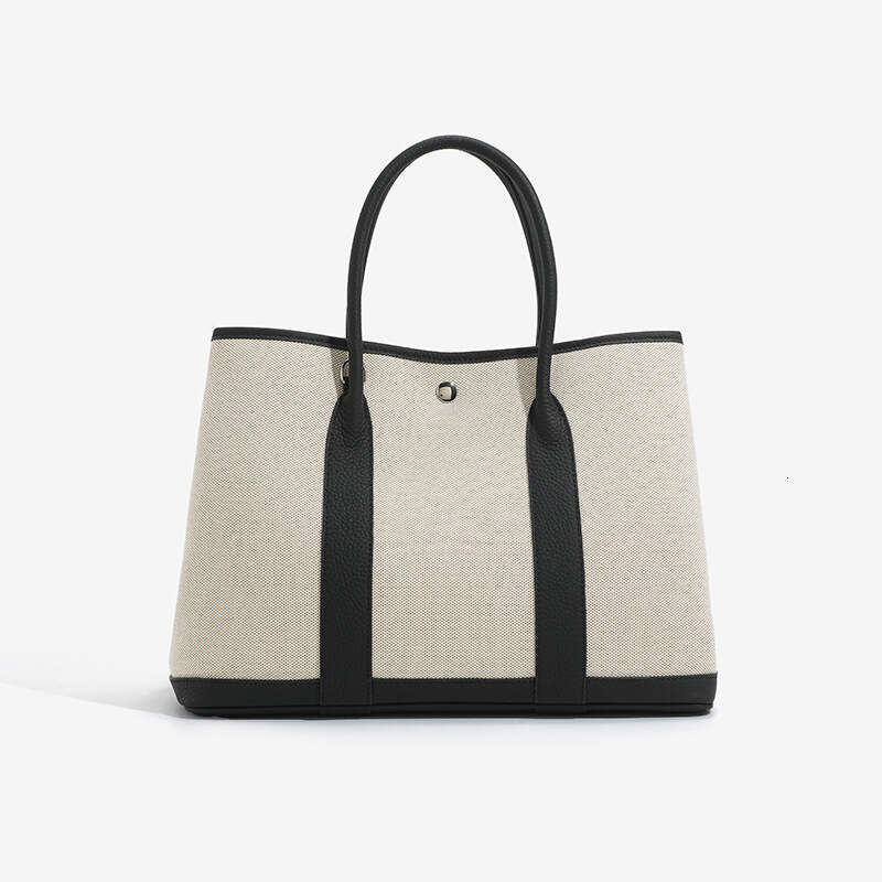 Tote Bag Canvas Splicing Head Layer Cowhide Garden Large Capacity Contrasting Color Hand Held Mom Commuting Shopping Bag Tote Women S Bag KQ