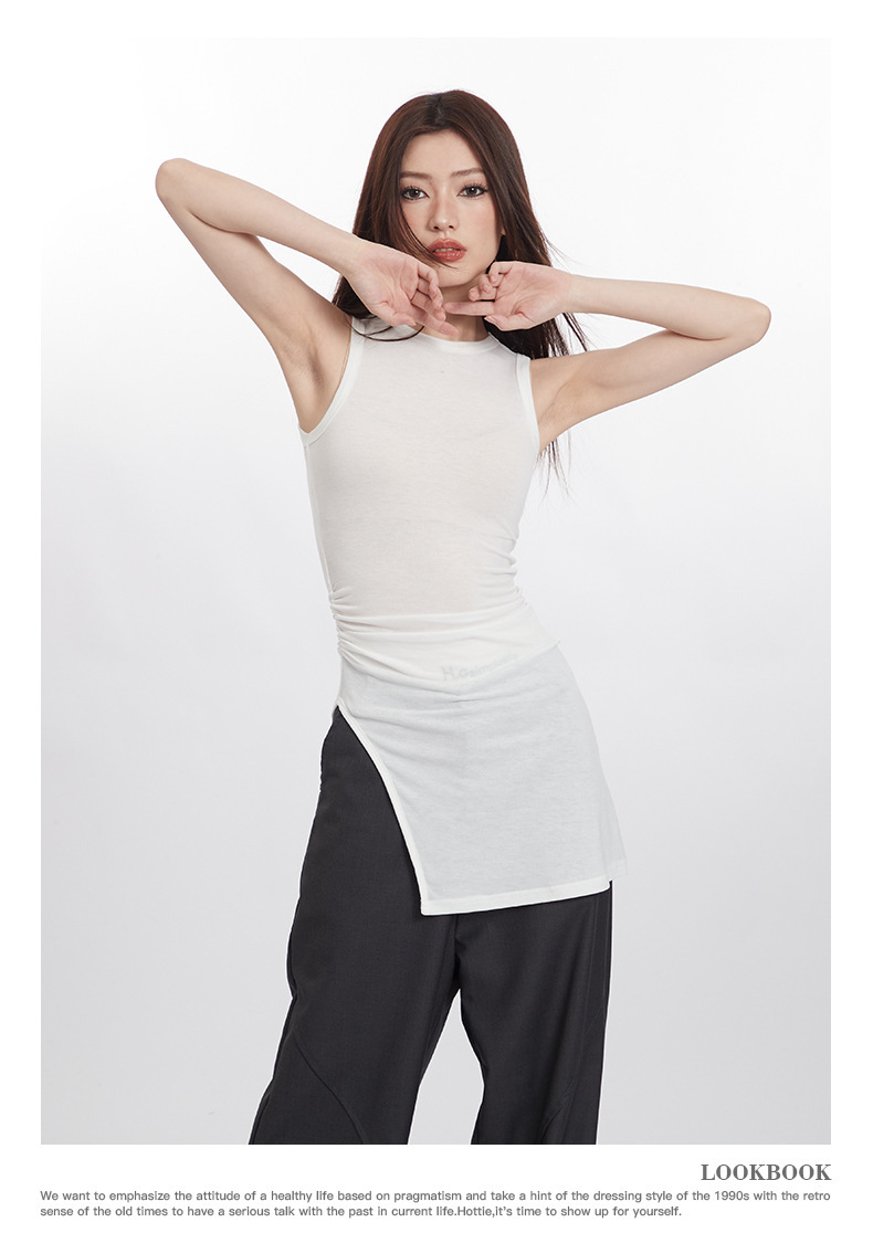 LV150 Summer new irregular sexy sleeveless pullover waist hip dress for women