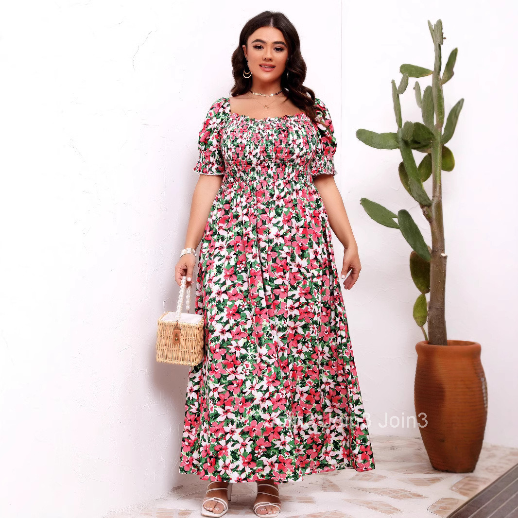 Large Size Womens Summer Floral One Shoulder Cinched Waist Slimming Dress