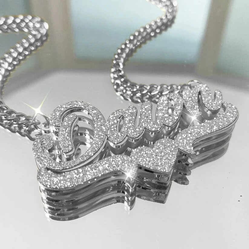 Personalized Double Name Frosted Necklace Custom Bling Name Necklace Gold Stainless Steel Jewelry For Girlfriend Mather Gift 250516