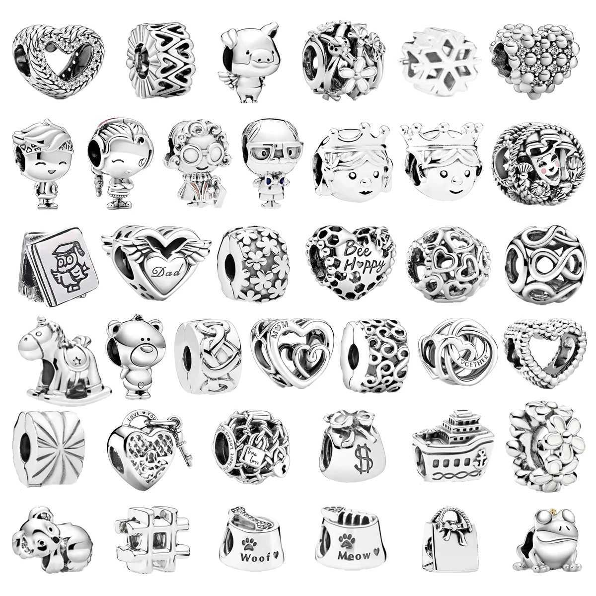 Hot Sale Simple Girl Boy Heart She Flower Pig Charm Bead Clip Fit Original 925 Sterling Silver Bracelet DIY Women Jewelry GiftXJ250517