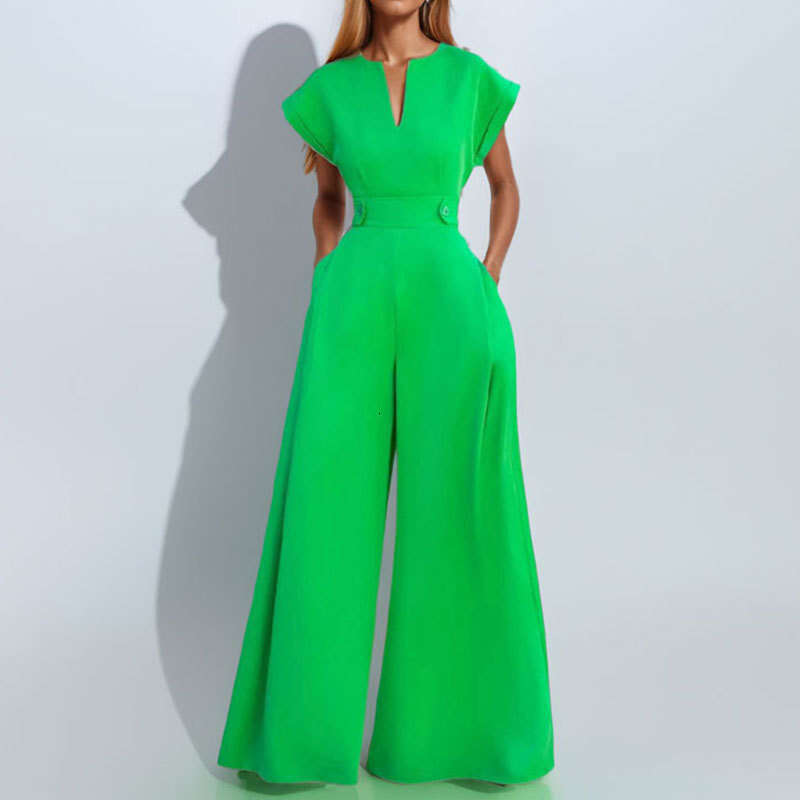 Wide Leg Jumpsuit Women S New Style Stylish Solid Color Half Open Collar High Waist Wide Leg Sleeveless Jumpsuit