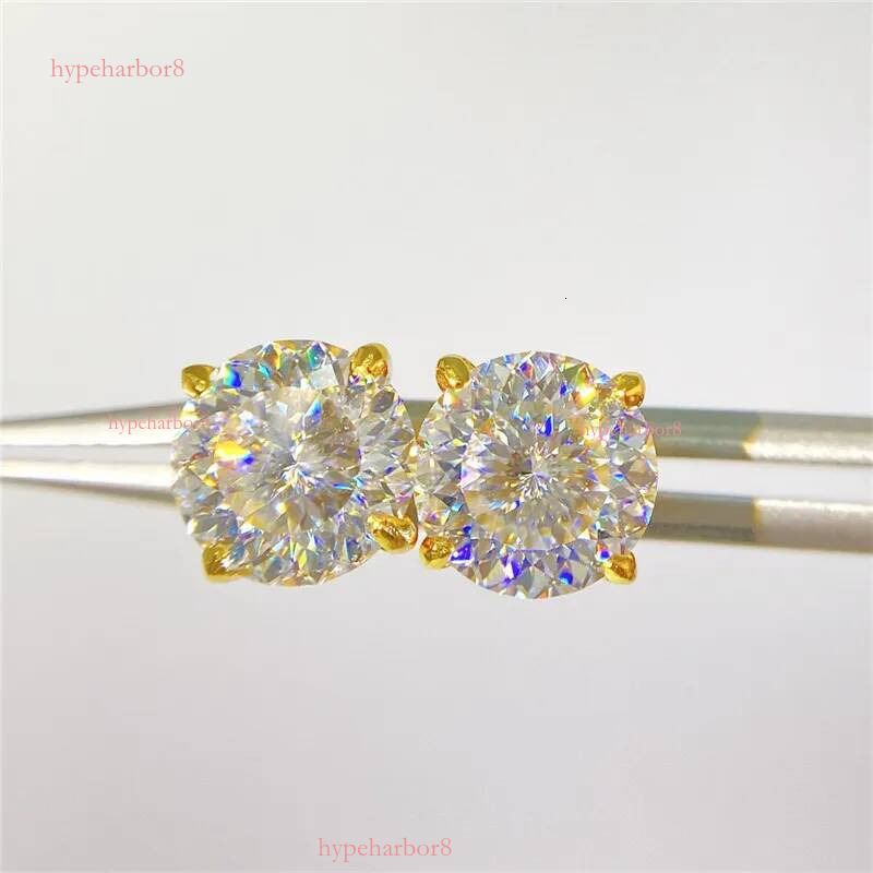 America And European Fashion Sterling Sier Gold Plated Bling Moissanite Dia Round Studs Earrings Nice Jewelry Gift
