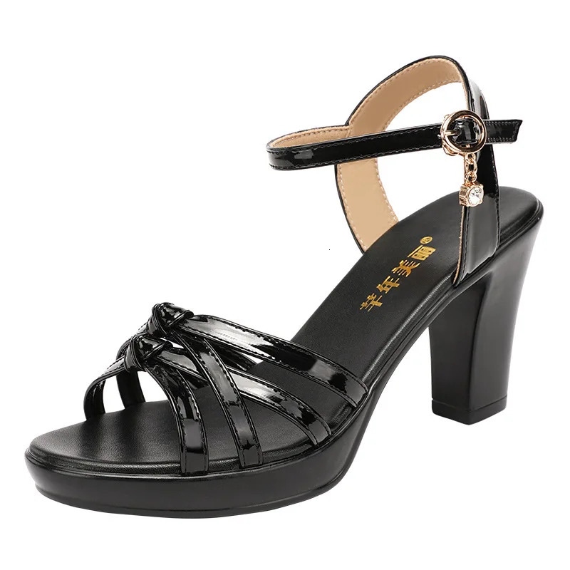 High quality leather sandals for women 8cm high heel 2025 summer size 32 33 42 43 platform open toe elegant shoe black white 250515