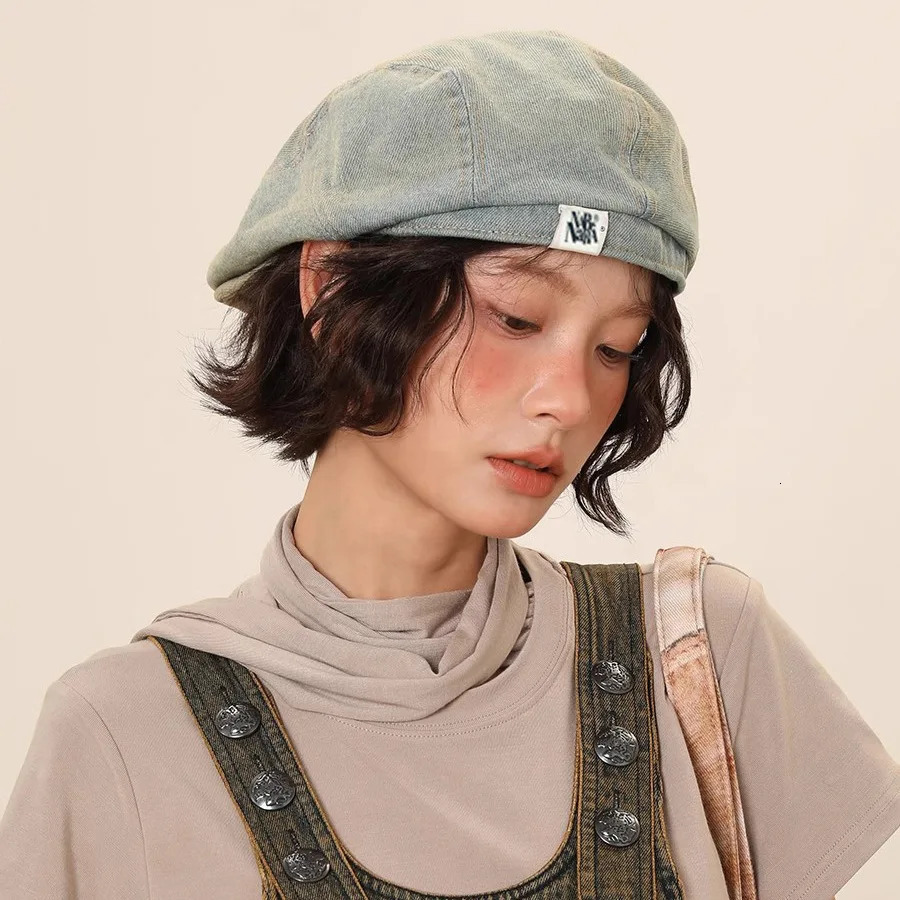 Vintage Denim Beret Hat for Women Fashion Retro Blue Cotton French Baker Boy Cap Ladies Slouchy Casual Chic 250516