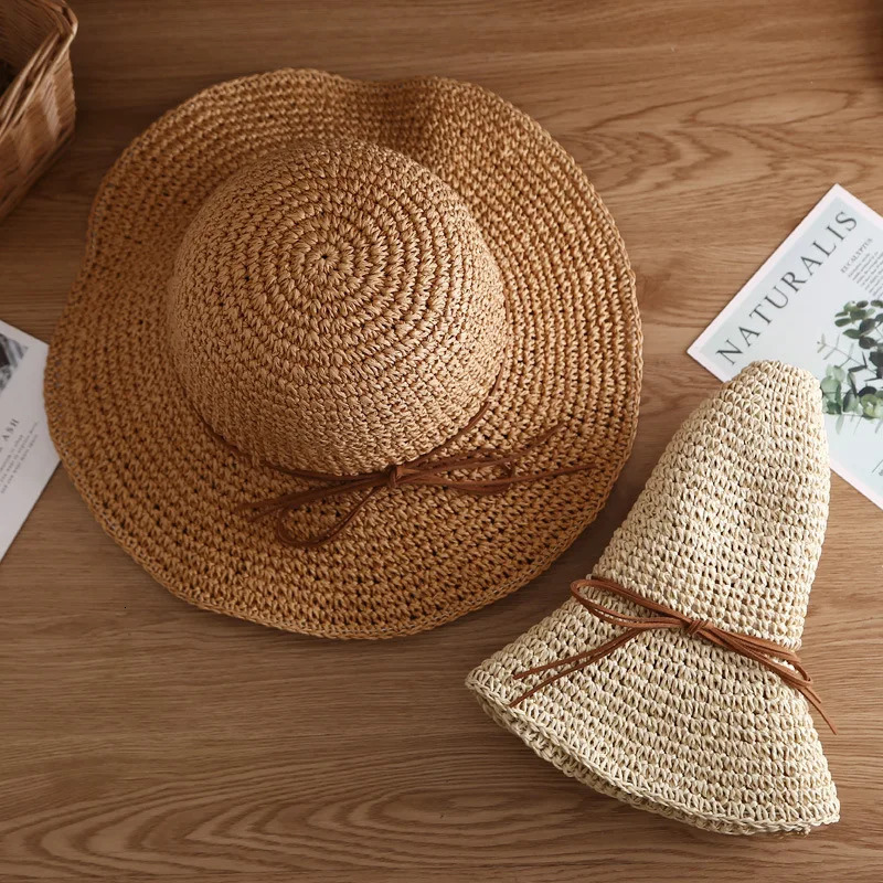 Hat Womens Summer Beach Sun Straw Versatile Protection Large Brim Folding 250517
